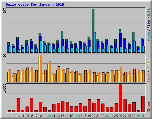 Daily usage for January 2016